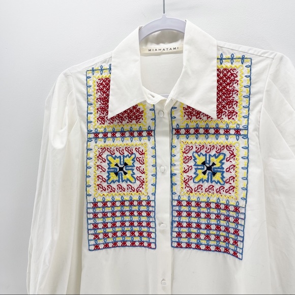 Anthropologie Tops - MIAHATAMI embroidered button down white blouse designer boho 44